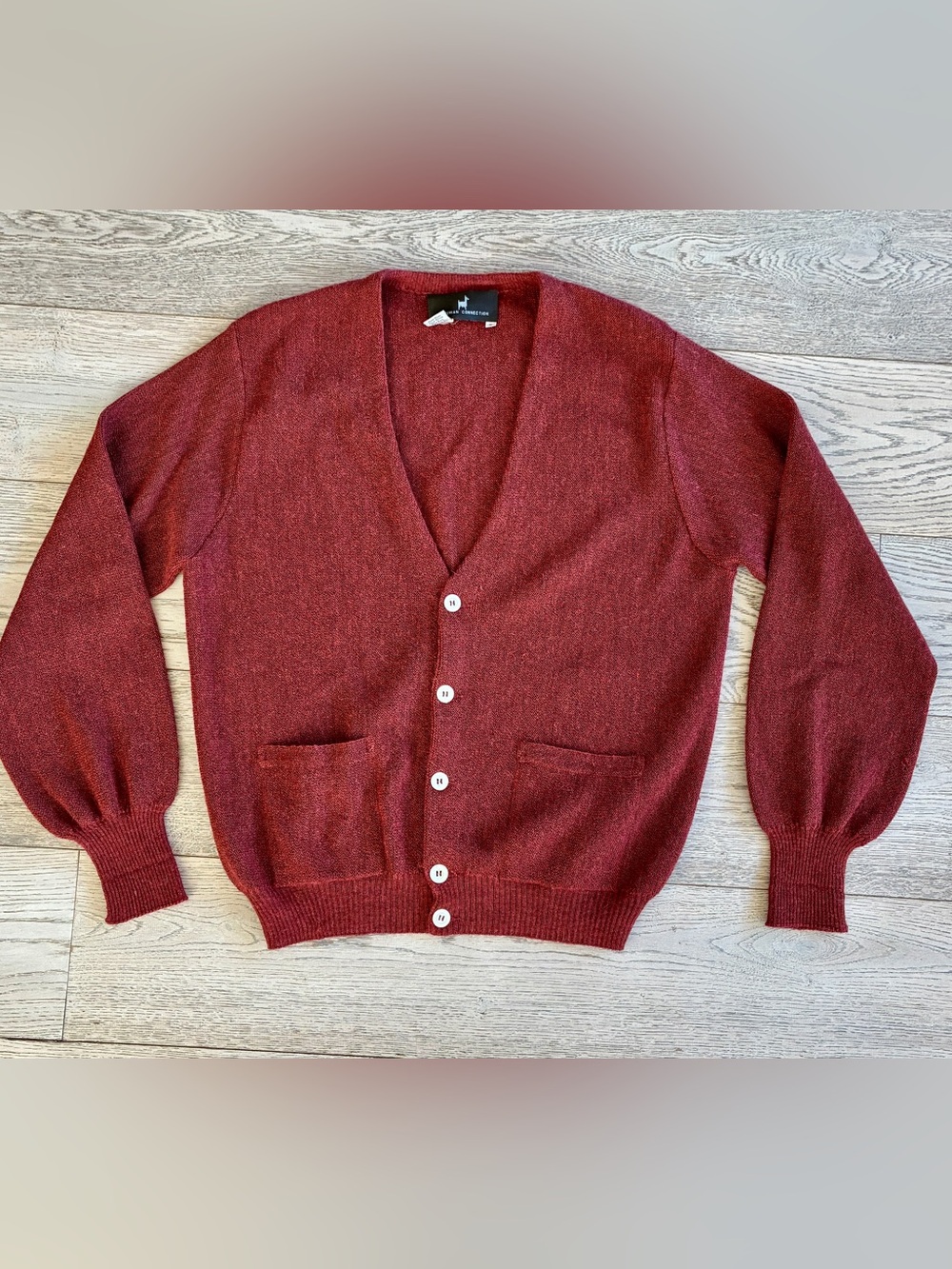Vintage 70s-80s Peruvian Connection Men's Alpaca Links Knit Cardigan Burgundy M